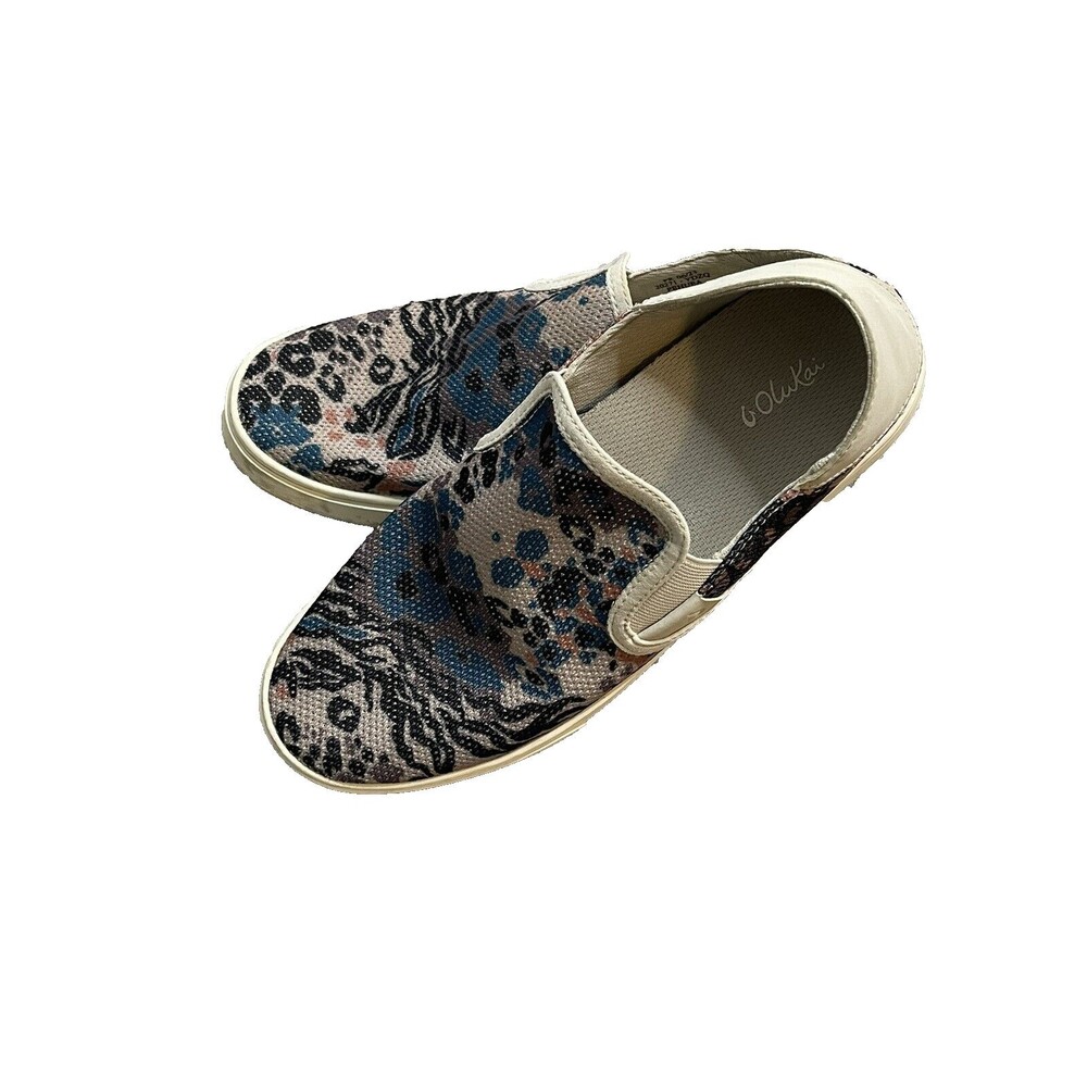 OLUKAI Pehuea Cloudy/Pa'i Women's Slip On Casual Drop-in Heel Loafer Sz 9 EUC